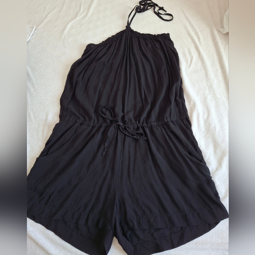 Old Navy Black Halter-Neck Romper with Elastic Waist Size L